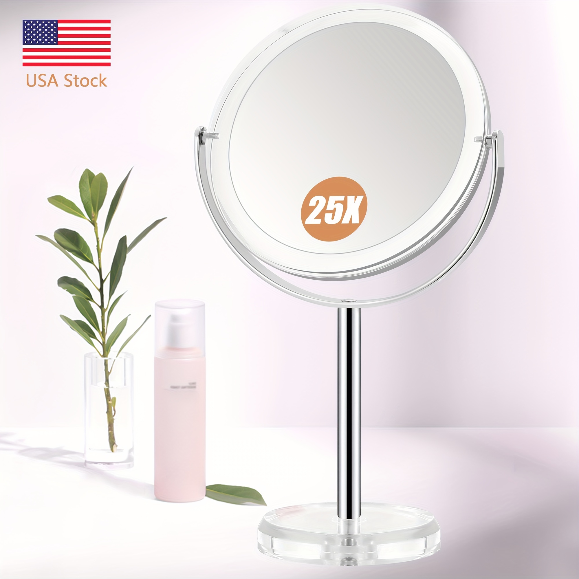 

Miyadiva 25x Magnifying Makeup Mirror, Double Sided 1x & 25x Magnifying Mirror With Stand, Tabletop Magnified Vanity Mirror With 360° For Bathroom