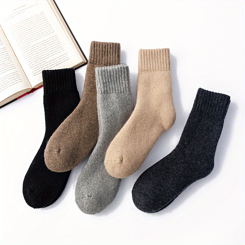 TEMU 5 Pairs Cozywarm Thick Fleece Socks For Women, 80% Polyester 20% Spandex, Solid Color, Short Knit Fabric, Non-slip Socks, Machine Washable