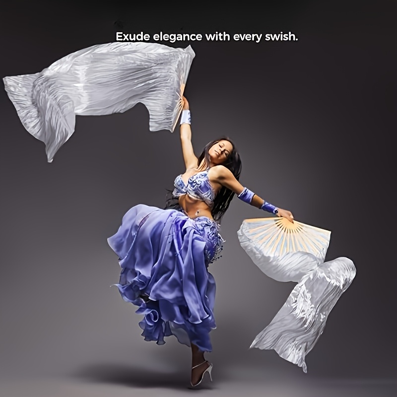 VGEBY 2 Pièces Éventails Danse Du Ventre Soie Artificielle 1.5m - Bambou Tricolore Blanc Cyan Bleu