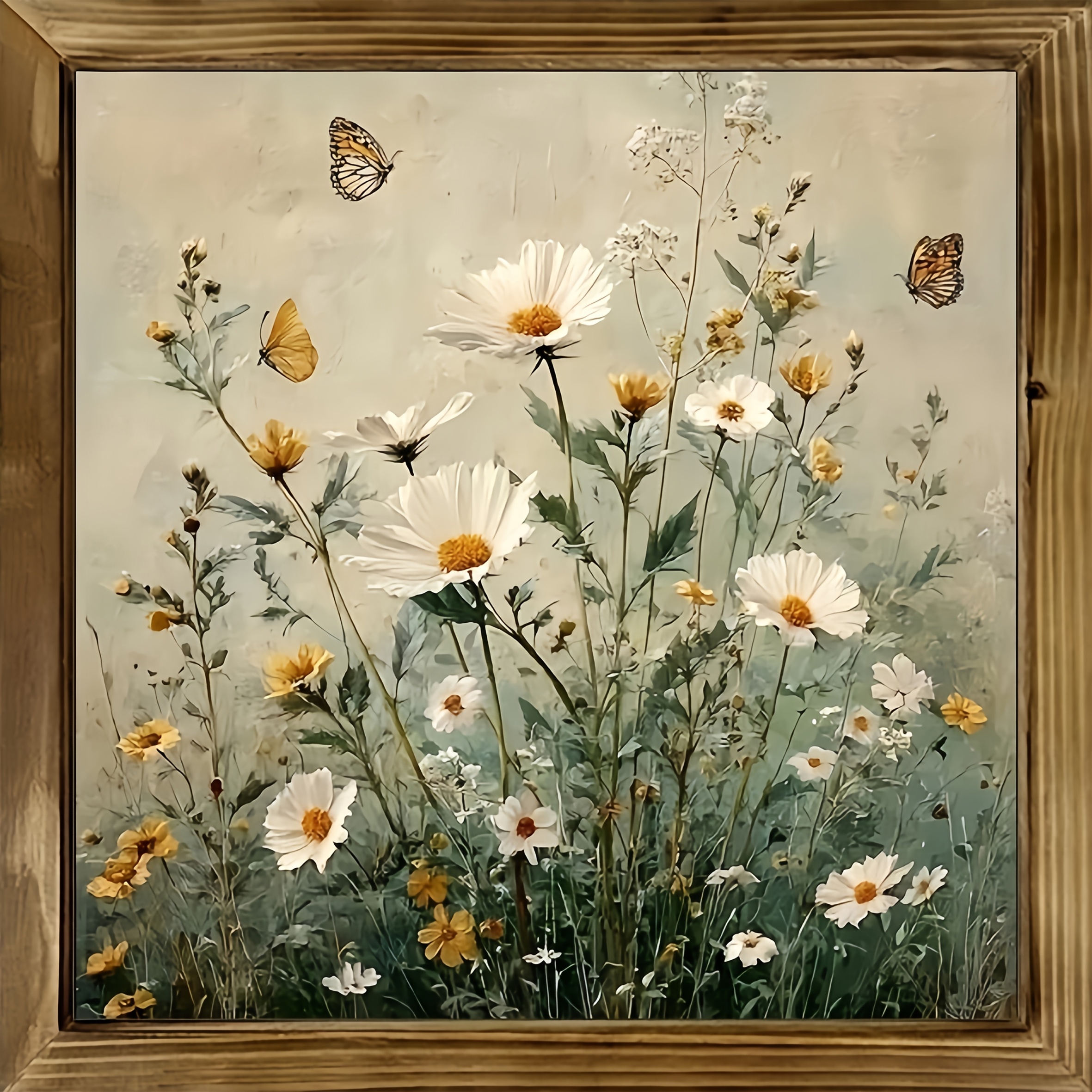 TEMU 2d Flat, 1pc Of Rustic Vintage-style Spring Flowers And Butterflies Decoration Picture Frame - Rustic Home Decor Suitable For Living Rooms,