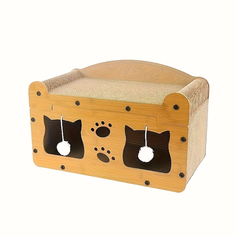 1pc Of 2-in-1 Cat Scratching Board And Cat Nest, Scratching Column With Hanging Toys, Kitten Into Cat Interactive , Apartment Space- Cardboard Cat Climbing Frame, Easy Assembly ( In )