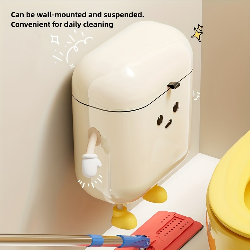 cute cartoon design wall mounted rectangular plastic trash can with lid pull out odor sealing kitchen waste bin no electricity needed 5