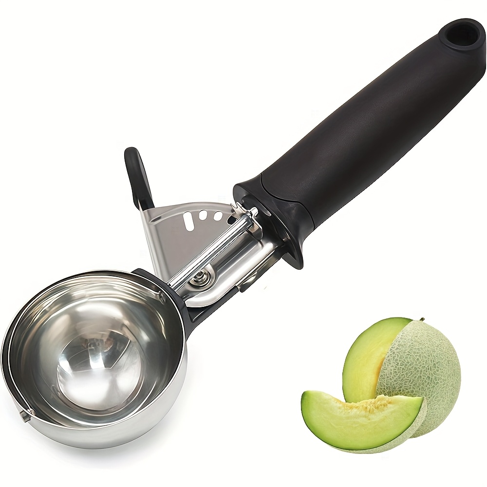 Image of 1 Stainless Steel Ice Cream Scoop With Trigger - Reusable, Washable Party, Restaurant And Home Dessert Spoon - Modern Melon Baller And Dough Scoop, Essential Kitchen Gadget