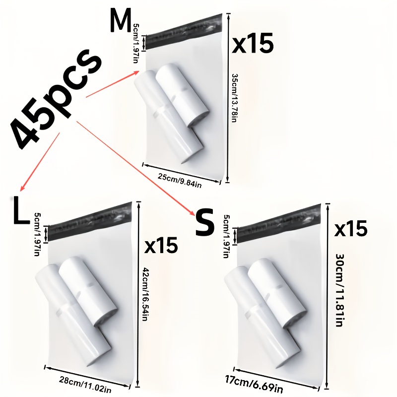 TEMU 45pcs (Grand, Moyen, Petit) Sacs d'emballage mixtes extérieurement noirs intérieurement, enveloppes d'expédition et sacs de rangement en