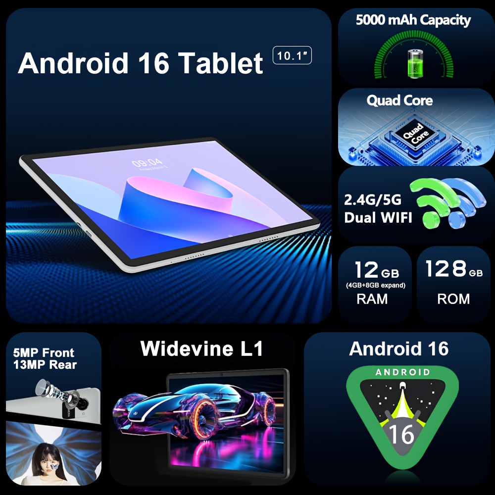 CRELANDER 2025 NEW Android Tablet with a 10.1 Inch IPS Touch Screen, 2-In-1 Design Including a Protective Case, Optional Keyboard, Mouse, And Stylus. It Features 12GB RAM (4GB + 8GB Expandable) And 128GB Storage, Supporting a 1TB TF Card, Tablet