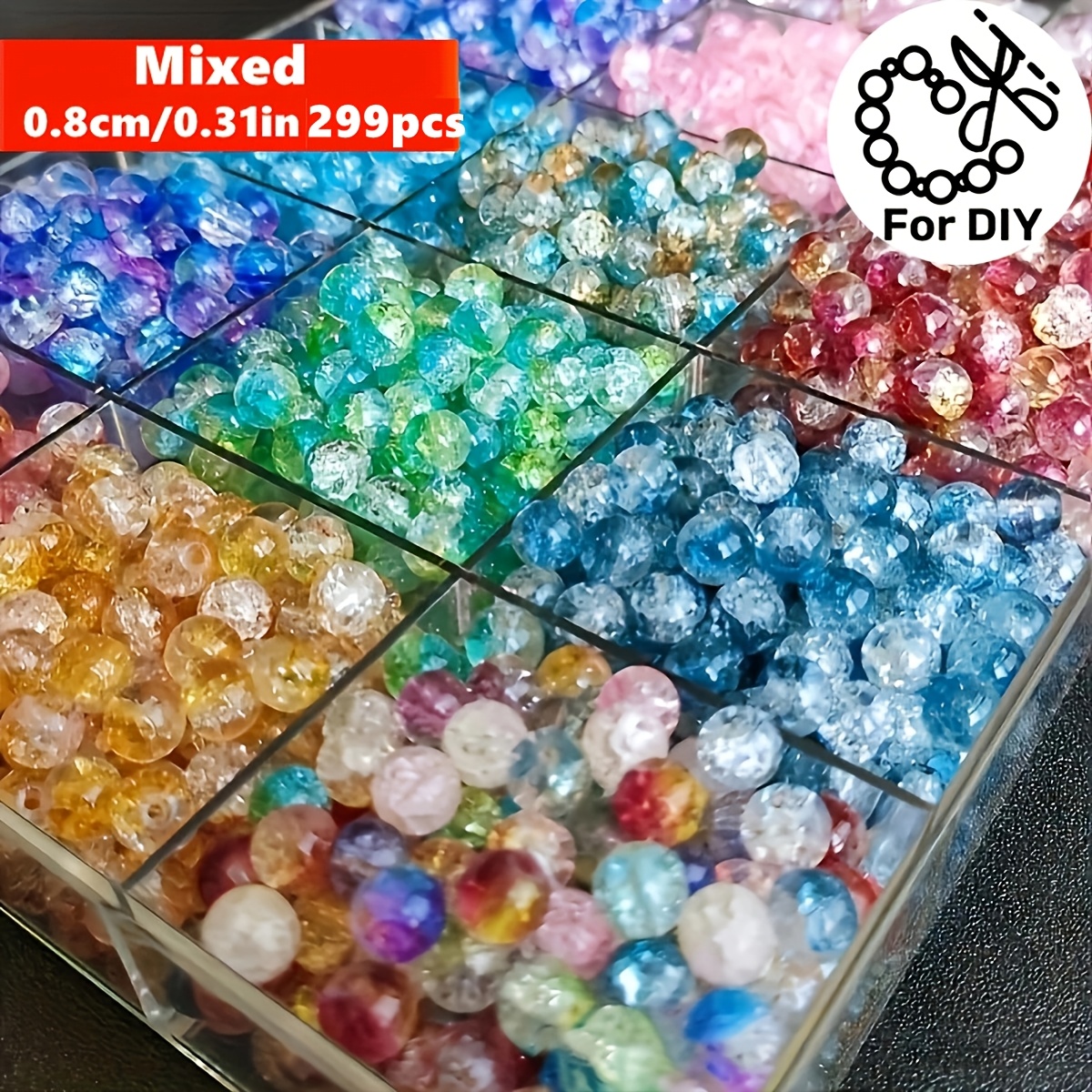 TEMU 299 pièces QYWCTZ Perles craquelées dégradées scintillantes de 8 mm - Irisées, adaptées à la fabrication de bijoux DIY, perles craquelées pour