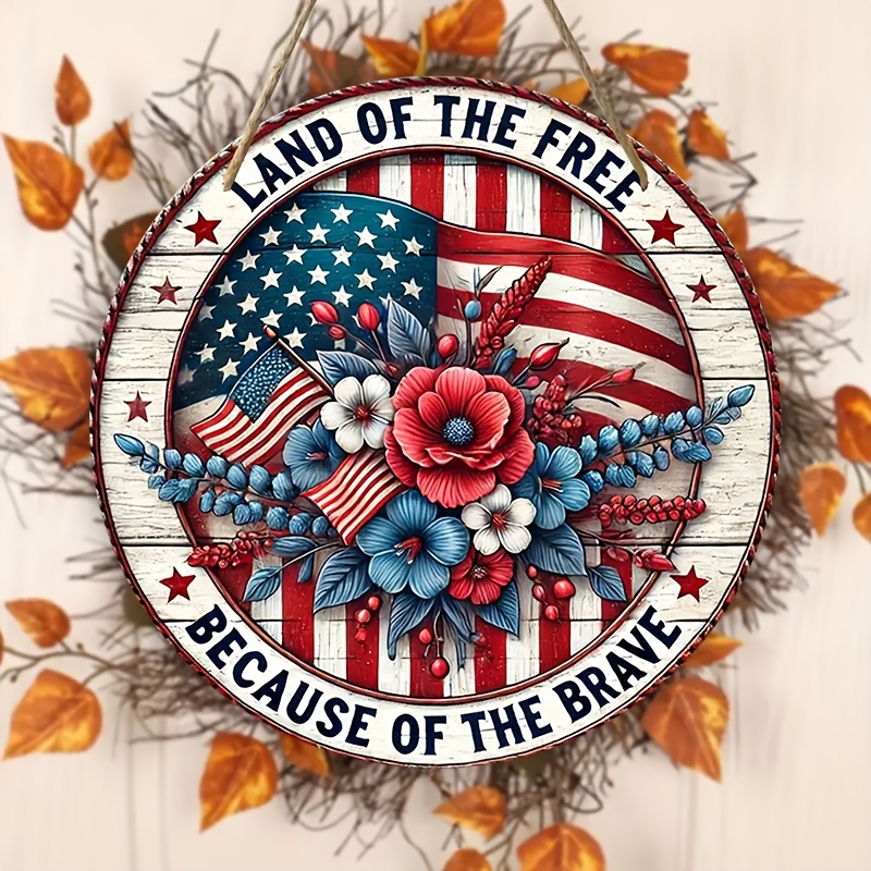 

1pc Americana Style 8-inch Round Wooden Wall Art Sign - " Of " Patriotic Decor, Weather-resistant, Door Mount, Multipurpose For Home, Office, Bar, No Electricity Needed