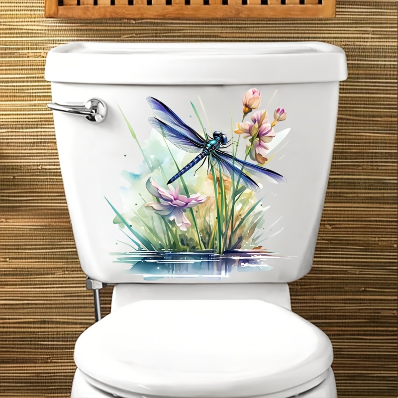 

1pc Peach Dragonfly Toilet Decal, Waterproof Floral Bathroom Decoration, Elegant Detachable Art For , Room Decor