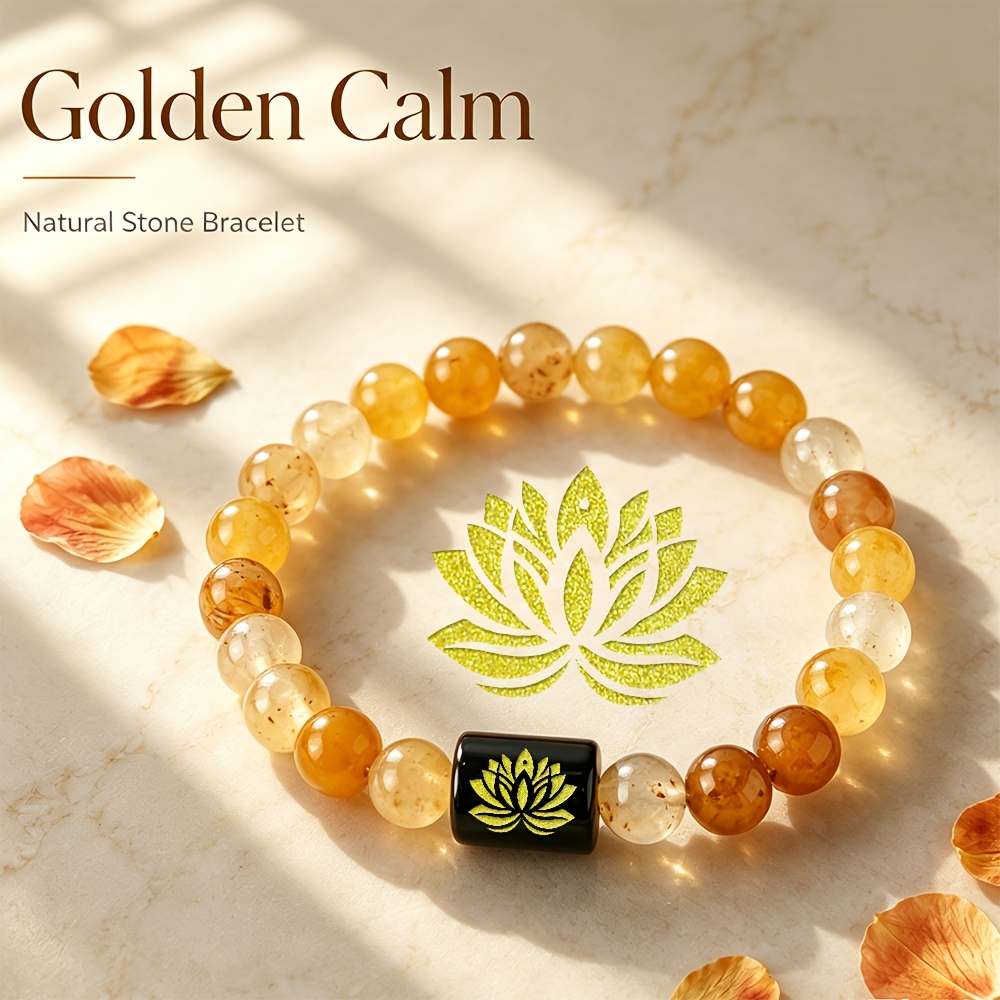 Natural Agate Stone Beaded Bracelet with Lotus Flower Design