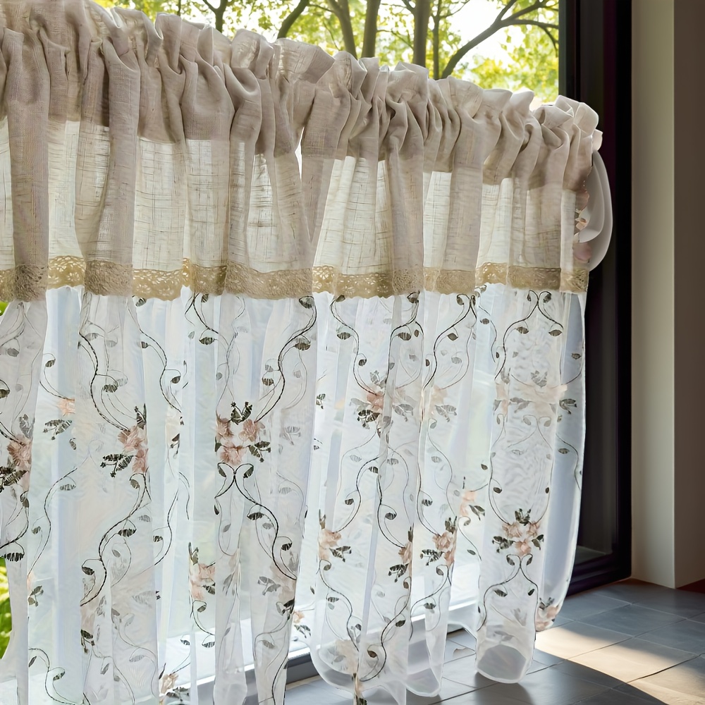 Image of Country Retro European Floral Embroidered Curtains, Shoe Cabinet Half Curtains, Kitchen Curtains, Countryside Curtains, Rod Curtains, Living Room Half Curtains And Drapes