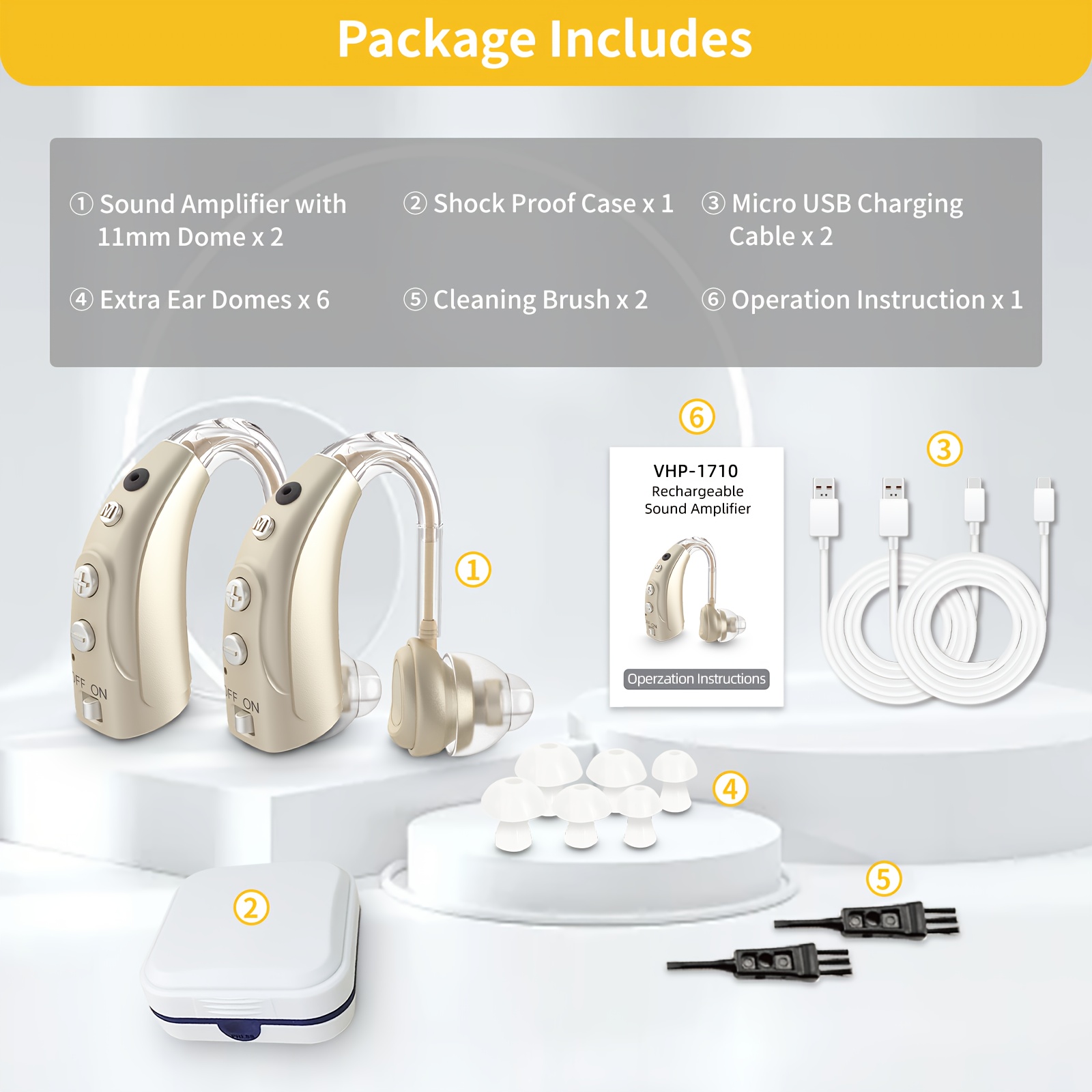 ELCTRTICI -Grade Hearing Amplifier with 4-Frequency Modes & 16-Channel Sound, Real Sound Restoration, Digital Volume Control, Compatible with & implants (VHP-1710) - Device for Tinnitus &