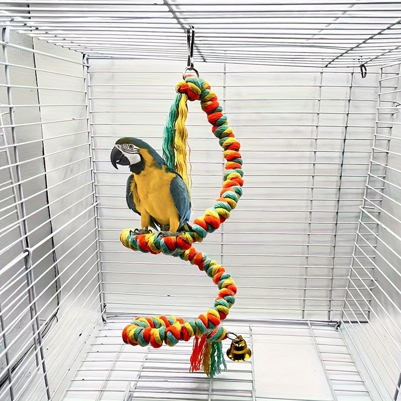 Image of 1 Toy Colorful Stainless Steel Colored Rope Climbing Rope Rotating Climbing Rope Color Random Bird Cage Decoration Pendant Toy Bird Chewing Grinding Teeth Climbing Toy