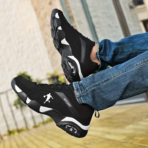 mens breathable mesh pu casual sneakers with lace up closure and cushioned support black white for running walking and casual attire comfortable and athletic footwear modern athletic shoes breathable mesh upper