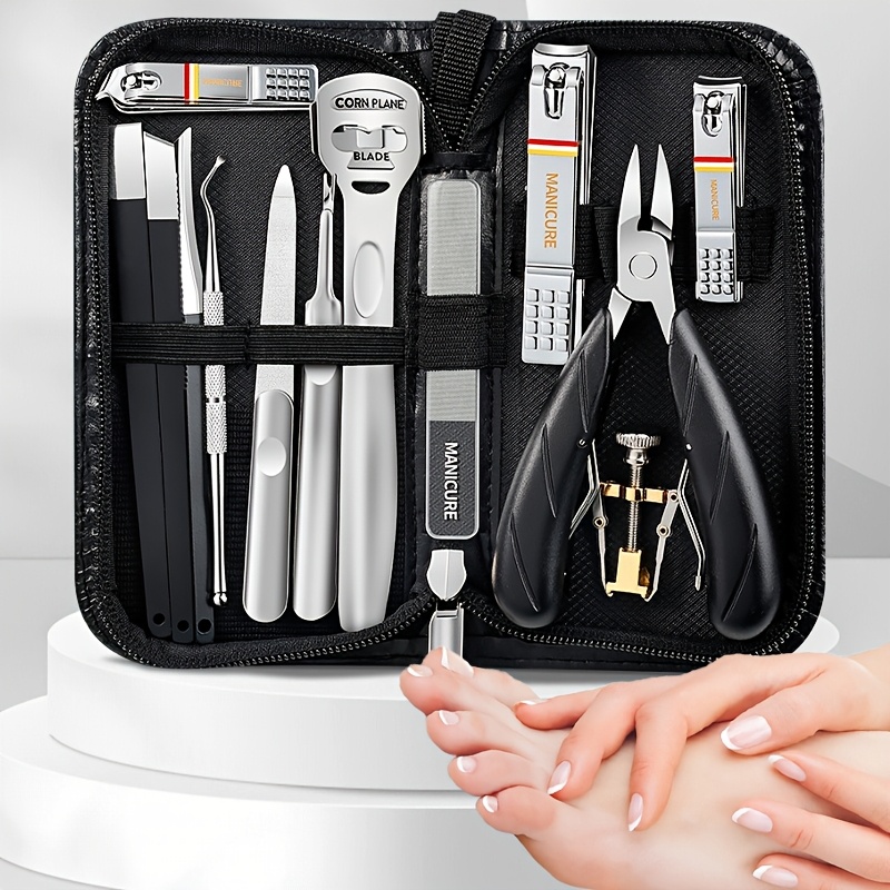 

14pcs Professional Pedicure Kit: Stainless Steel Nail Clippers & Foot Care Tools With Storage Case - , Ideal For Home & Salon Use