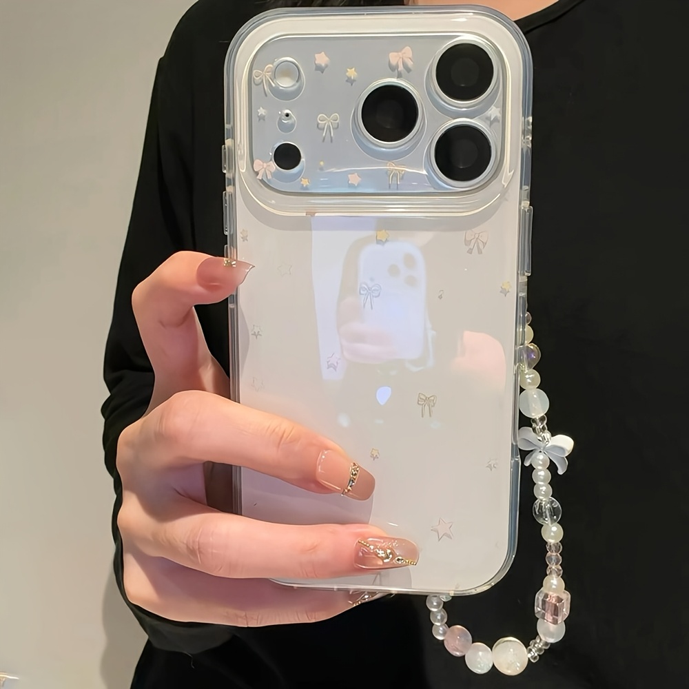 TEMU Funda para teléfono: Elegante funda blanca con y cuerda para colgar, para iPhone 13 17 Pro Max, accesorio para móvil, diseño de moda, cubierta