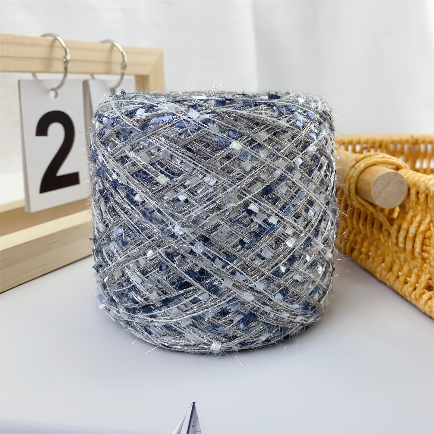 TEMU 1pc 100g Multicolor Mixed Yarn, Shiny Metallic Yarn, Silvery Blue Sparkle Fancy Luxury Yarn For Knitting & Crochet, Ideal For Diy Bag & Handmade
