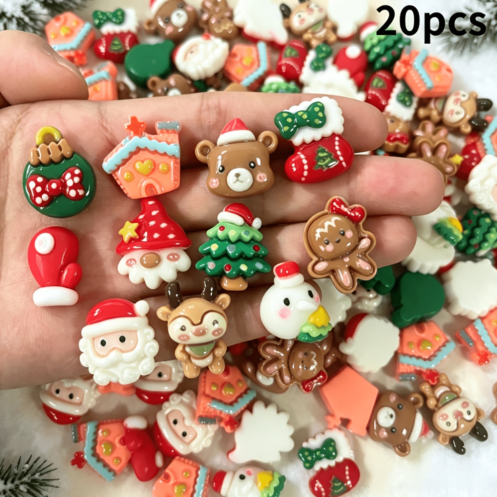 Image of 20pcs Christmas Bag Series Resin Flat Back Cute Snowman Reindeer Gloves Christmas Nail Decoration Resin Jewelry Hanging Ornament