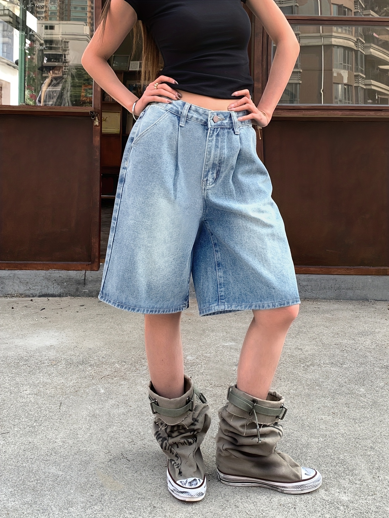 womens high waisted denim shorts loose fit Temu United Arab Emirates