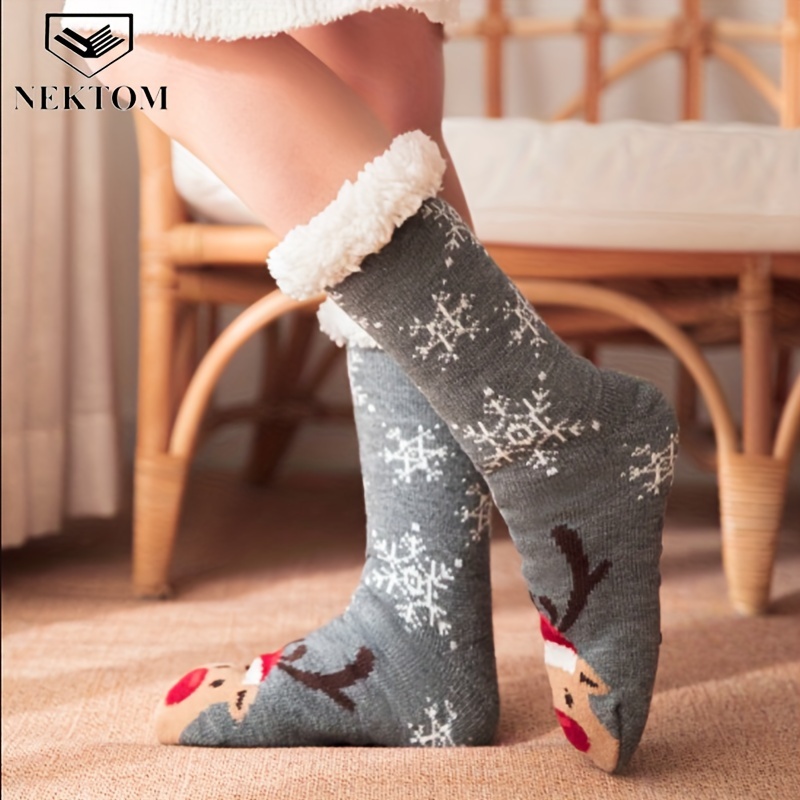 

Christmas Elk & Socks, Cute Warm Floor Slipper Socks For Fall & Winter, Women's Stockings & Hosiery