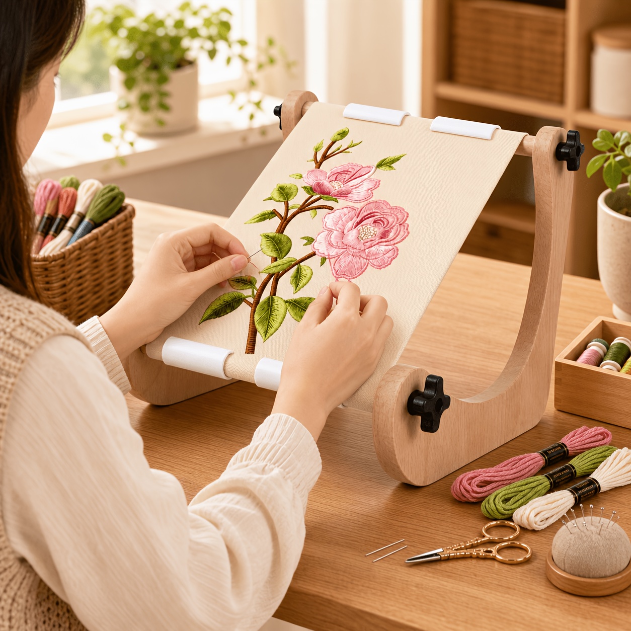 Adjustable Wooden Embroidery Table Stand