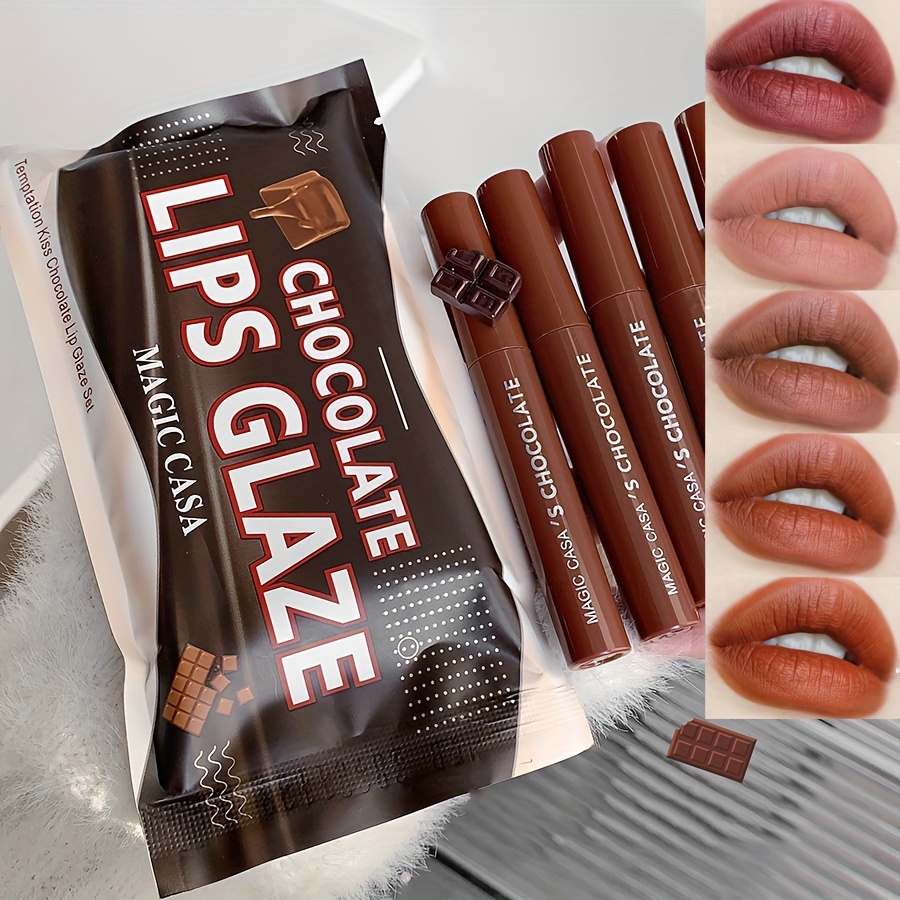 5pcs Chocolate Lip Glaze Set, Matte Velvet Long-lasting Liquid Lipstick