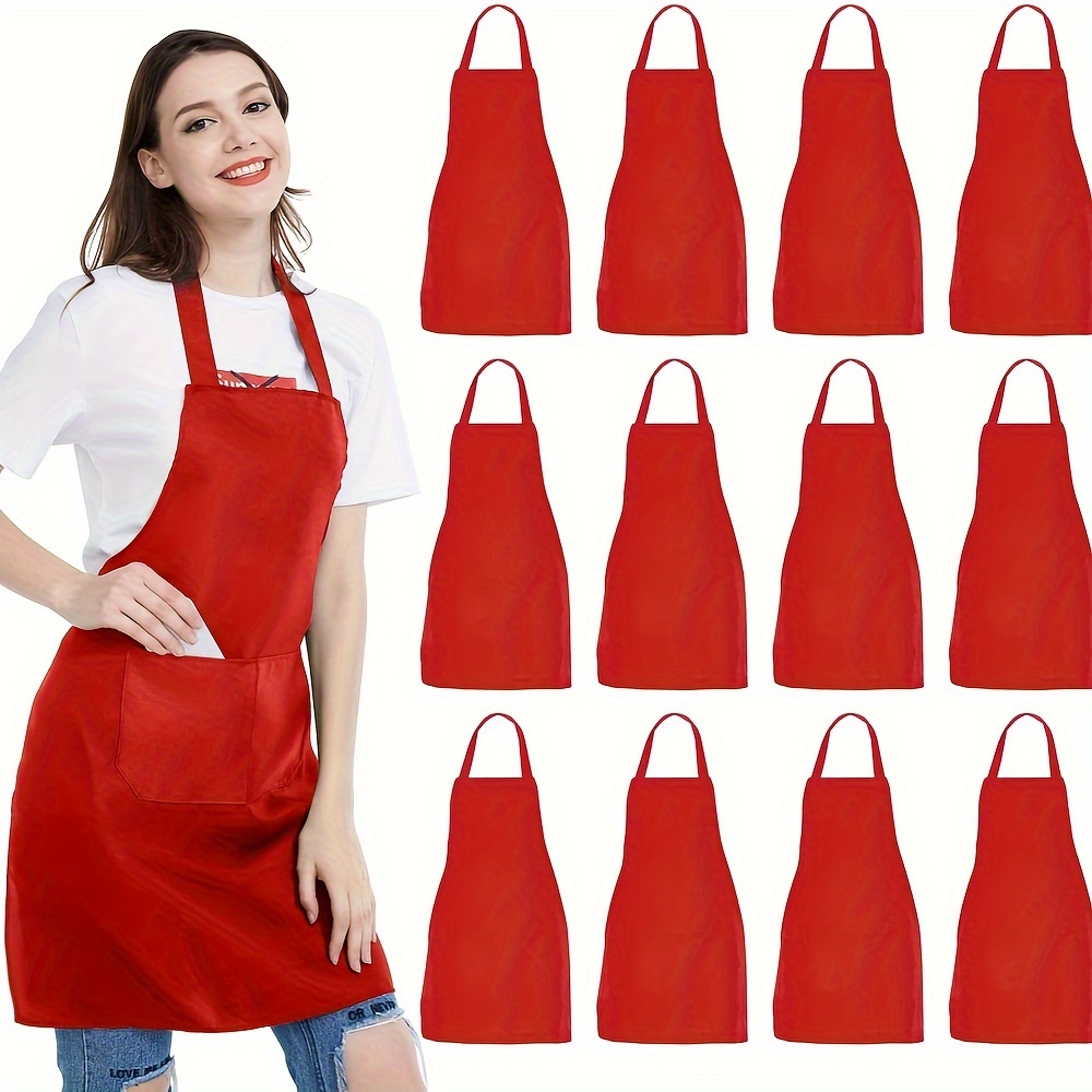 

Set Of 8 Unisex Aprons - Solid Color Polyester With Adjustable Neck, 2 Large Pockets, Ideal For Cooking, Bbq, & Grilling, Christmas Holiday , Machine Washable