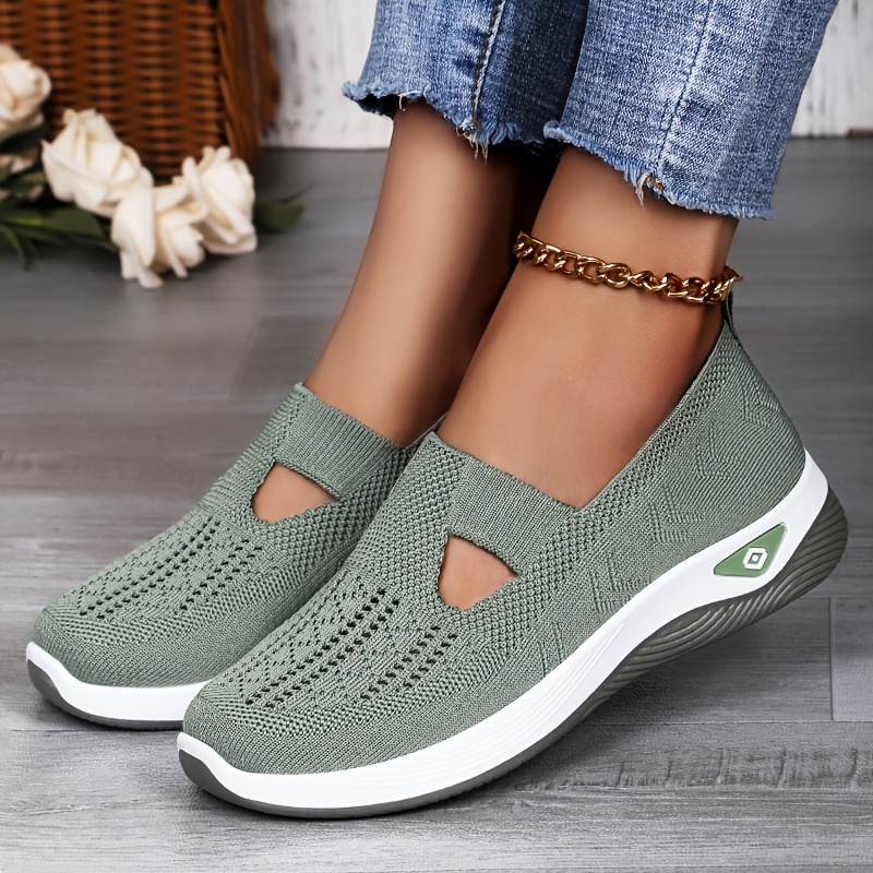 TEMU Lightweight And Fashionable Women's Knit Sneakers Featuring A Cut-out Design In Red, Beige, Green, Blue, Black, And Purple, Suitable For With A