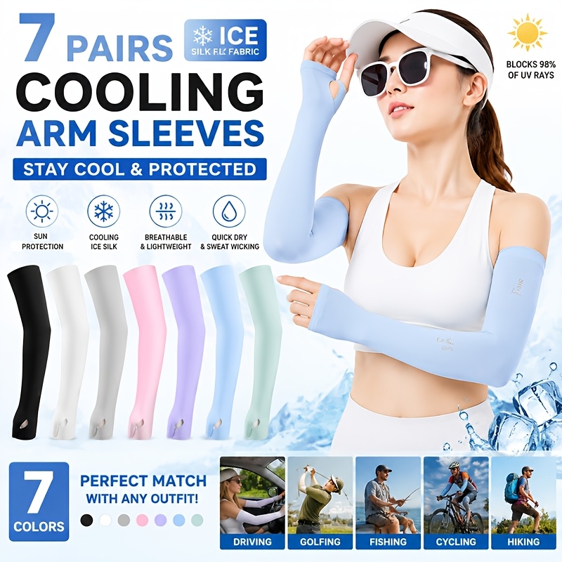 7 Pairs Cooling Arm Sleeves For Men Women, Sleeves, Breathable Stretch Fabric, Quick Dry Arm Covers With Thumb Hole For Driving, Cycling, Golf, Fishing & Outdoor Sports