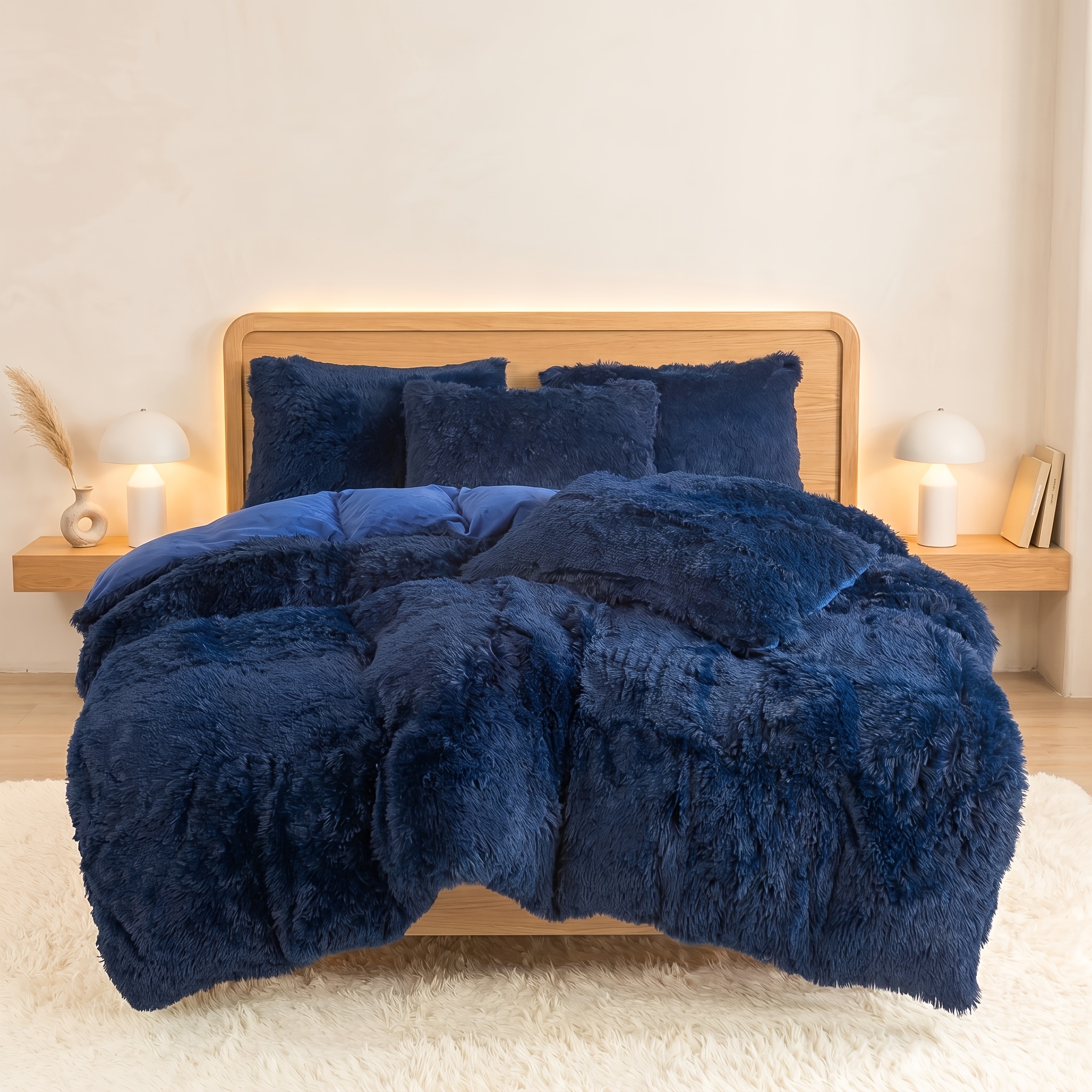 Image of 3pcs Simple Solid Color Long Plush Duvet Cover, Fresh Thickened Warm Bedroom 3pcs Set (does Not Duvet Or Pillow Inserts)