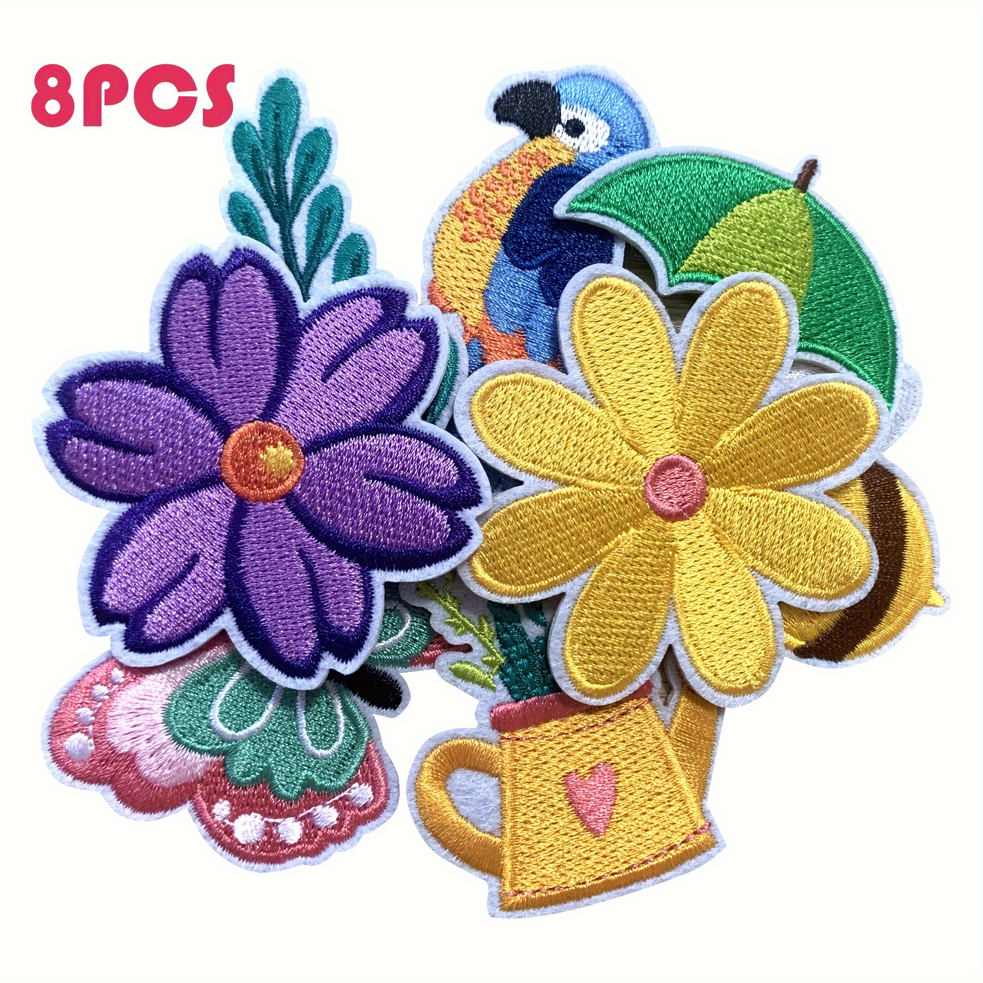 8pcs Iron-on Embroidered Patches – Vibrant Bee, & Flower Designs For & Accessories