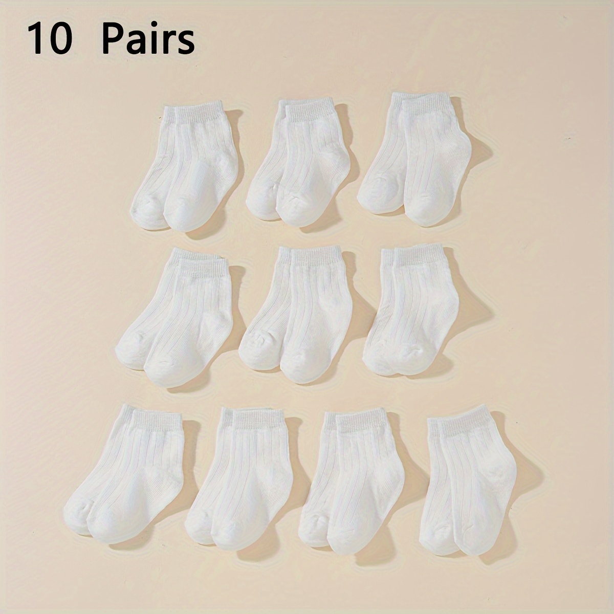 

10 Pairs Of Infant White Mid-calf Socks: Soft And Comfortable, Suitable For Boys And Girls, Hand Wash Only, Pure Color, Year-round, Made Of Polyester And Elastane, For Ages 12 And Under