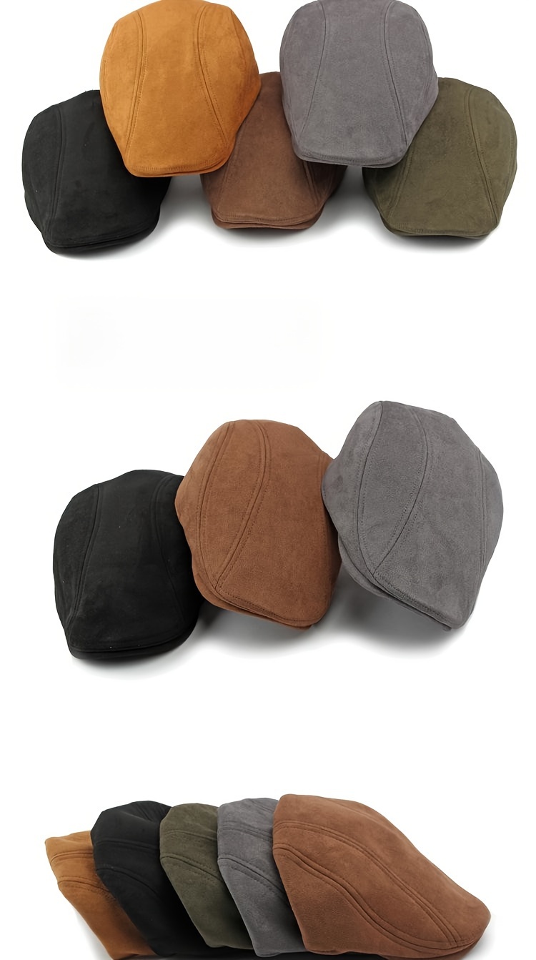 [Elegant Cap] Classic Beret Hat in Brown, Black, Olive Green, and Dark Gray - Elegant British Style, 100% Polyester, PVC-Coated for Durability, Hand or Dry Clean Only - Perfect for Spring & Autumn, Adjustable Hat