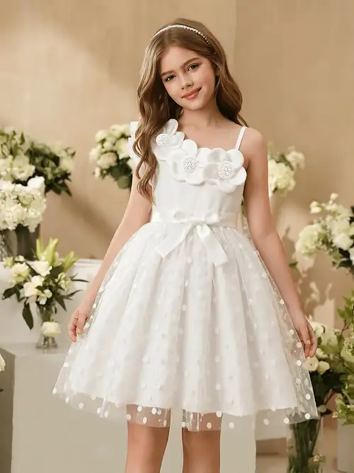 off-white kids girls casual dresses Kids Girls' Dress Solid Color Sleeveless Short Sleeve Casual Outdoor Ruffle Daily Casual Elastane Viscose Polyester Knee-length White Dress Casual Dress Summer 7-13 Years Blue White Pink 2026