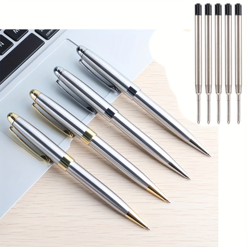 TEMU 9pcs Stainless Steel Metal Ballpoint Pens, Retractable Pen , Smooth And Writing Stationery For Men And Women' Use, Black 1.0 Mm Metal Refills,