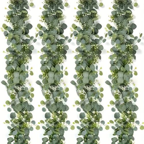 a set of 4 premium european eucalyptus garlands with white 105cm artificial durable plastic silvery dollar leaves suitable for weddings parties home decor mantelpieces outdoor patios spring summer christmas