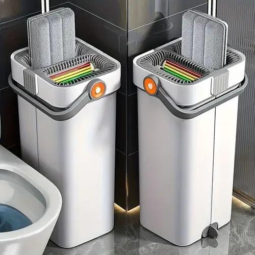 1 set of mop and bucket set flat mop with wringer and bucket with long handle reusable microfiber pads which is suitable for household and floor cleaning tile marble cleaning mop cleaning tools halloween and christmas housewarming gifts