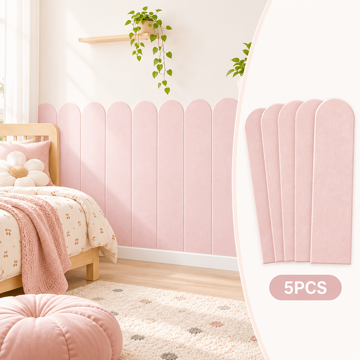 TEMU Lot de 5 panneaux muraux autocollants amovibles pour chambre, salon, bureau - Panneaux en PVC en semi-circulaire avec bordure à et coller,
