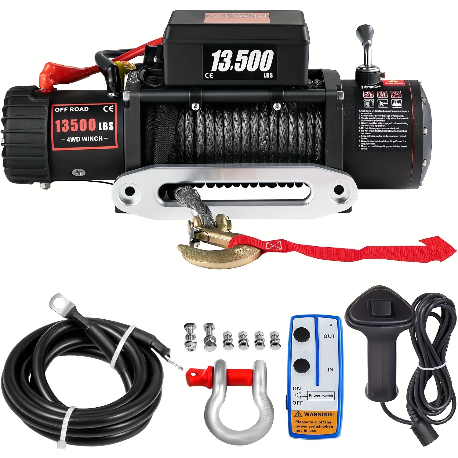 TEMU Treuil électrique 13500Lb, pour treuil de camion avec corde synthétique 12V et télécommande fil pour Jeep, SUV et bateau