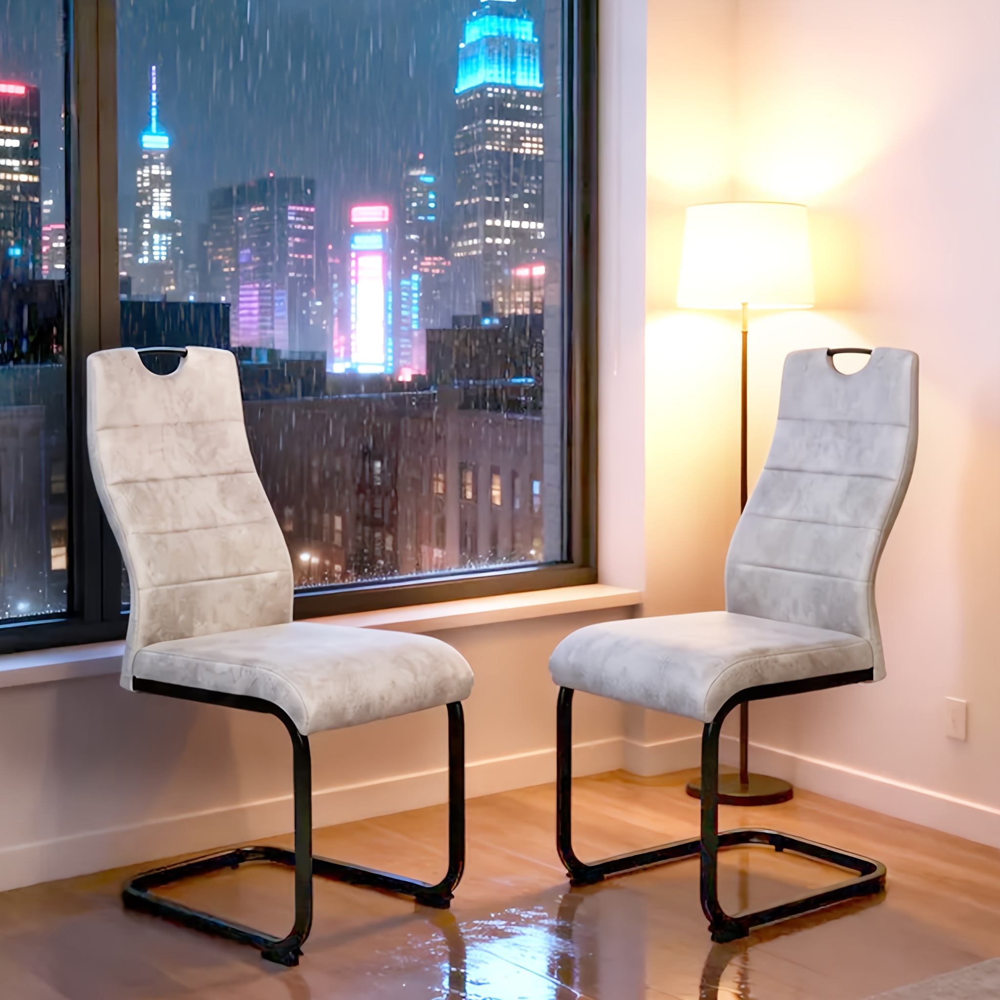 Image of 2 Dining Chairs For Home Use, High Backrest Spine Protection Chair, High-quality Fabric + High-density , Golden Metal Legs Are Stable, Suitable For Living Room, Kitchen, And Dining Room