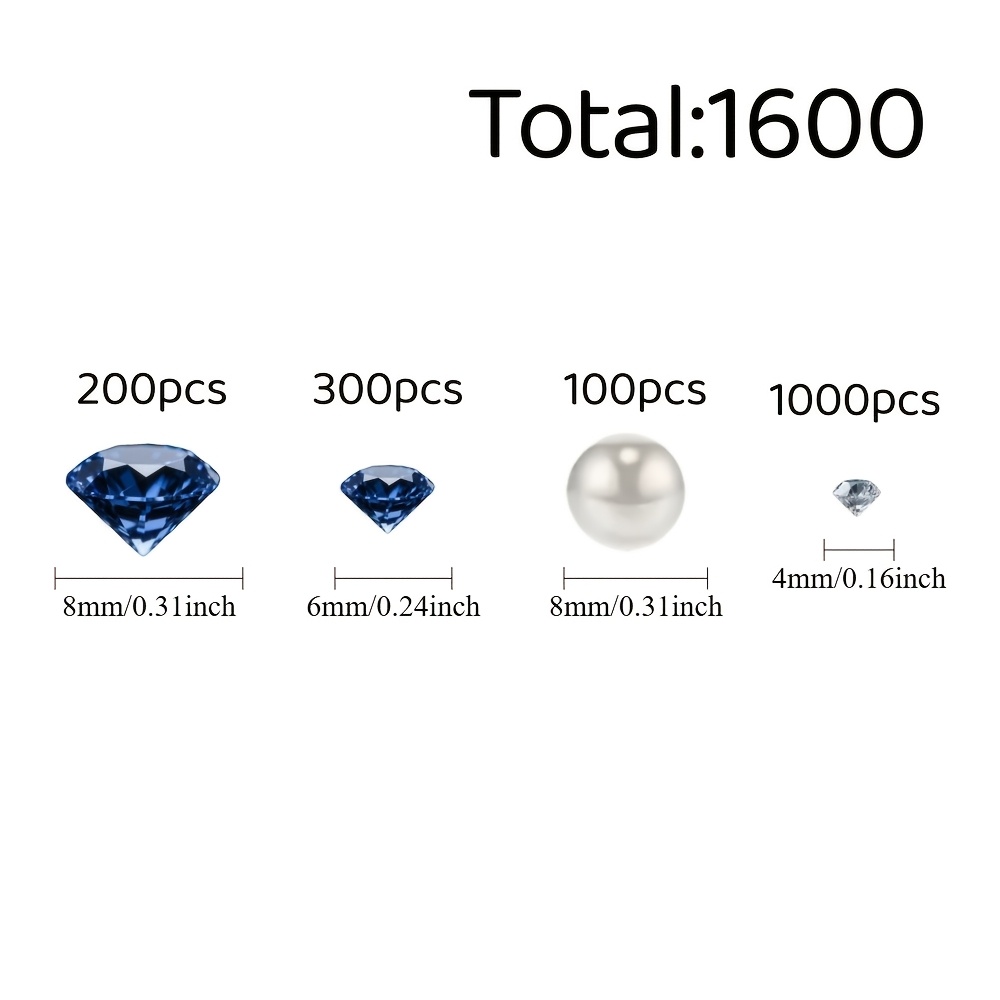 E-shop 1600 Stk. attraktive weiße Kunstperlen mit blauen Kunstdiamanten – toller Vasenfüller für Western-Partys & Deko | Enthält Vasenfüller, Diamantes