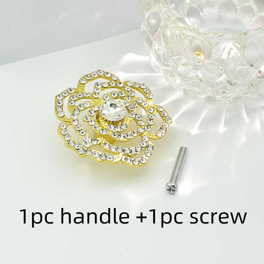 TEMU 1pc Alloy Full Diamond Rose-shaped Cabinet Furniture Drawer Handle