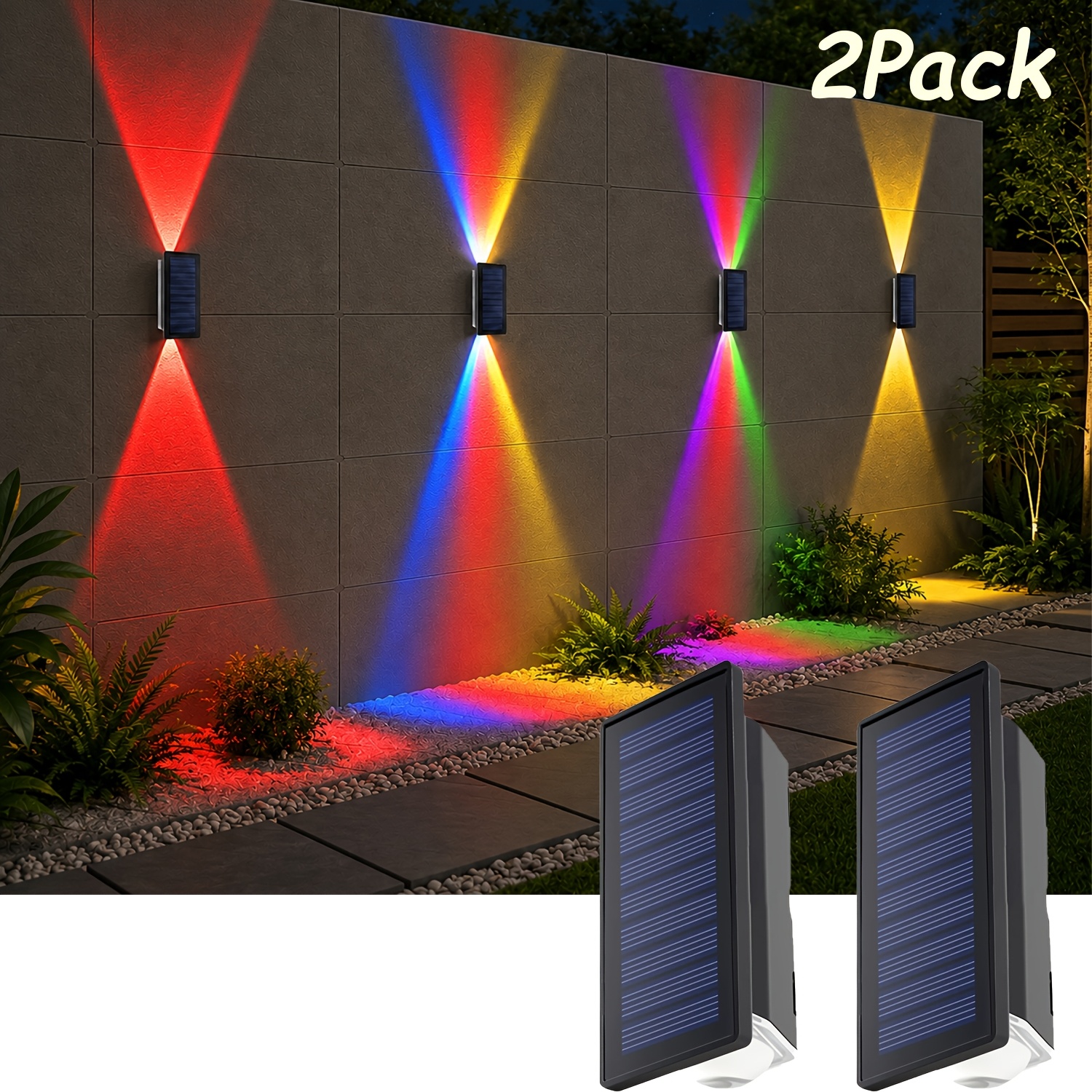 TEMU 8/4 LED Lampes Solaires d'Extérieur pour Clôture, 4/2 Lampes Murales Extérieures, 9 d'Éclairage avec Fonction , Éclairage Solaire Commercial,