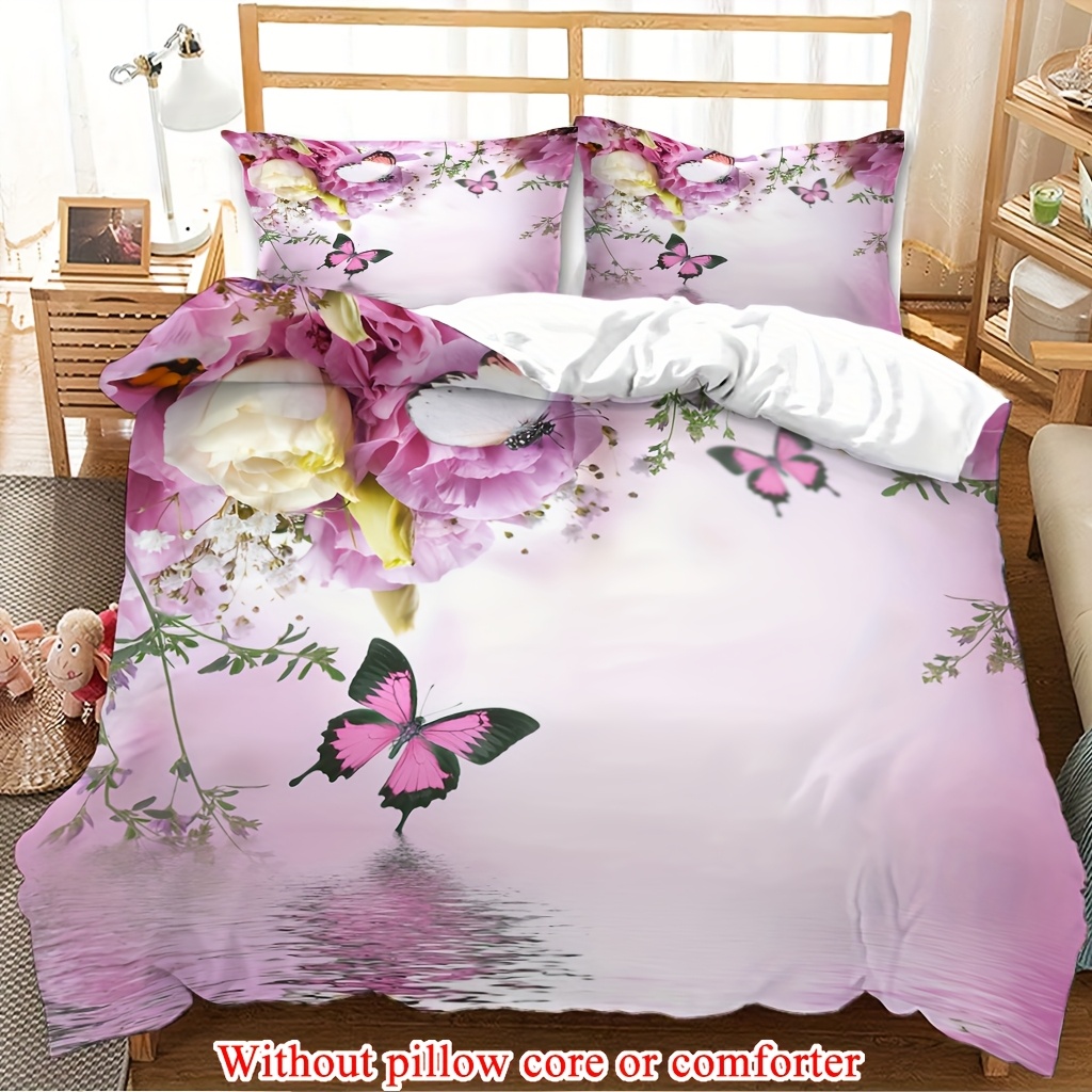 2 3pcs 1 duvet cover 1 2 pillowcase without core   flowers sparkling   green branches and leaves ripple romantic valentines day   for couples 3d print soft comfortable bedding set for bedroom dorm room family gift Product details 2