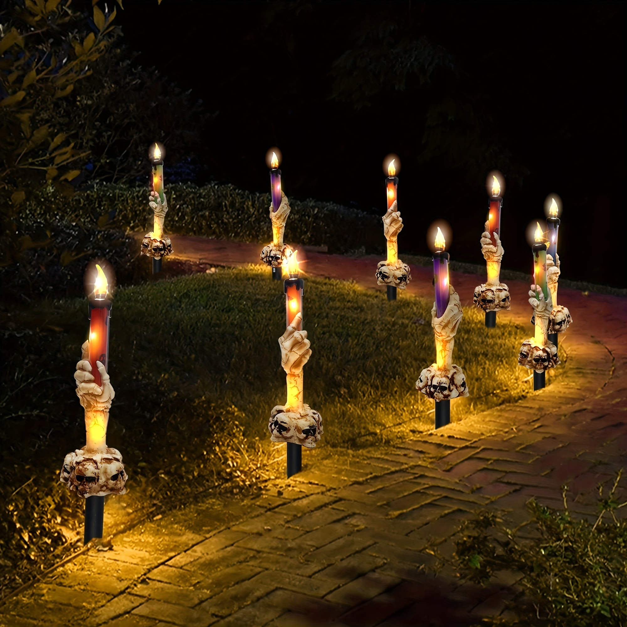 

Christmas Decorations, 6pcs Light Candle ( Stake And 5 Lights), Resin Decorations, Solar Powered For Halloween Outdoor Garden Decorations For Lawns, Front , Yards, Gardens And Other .