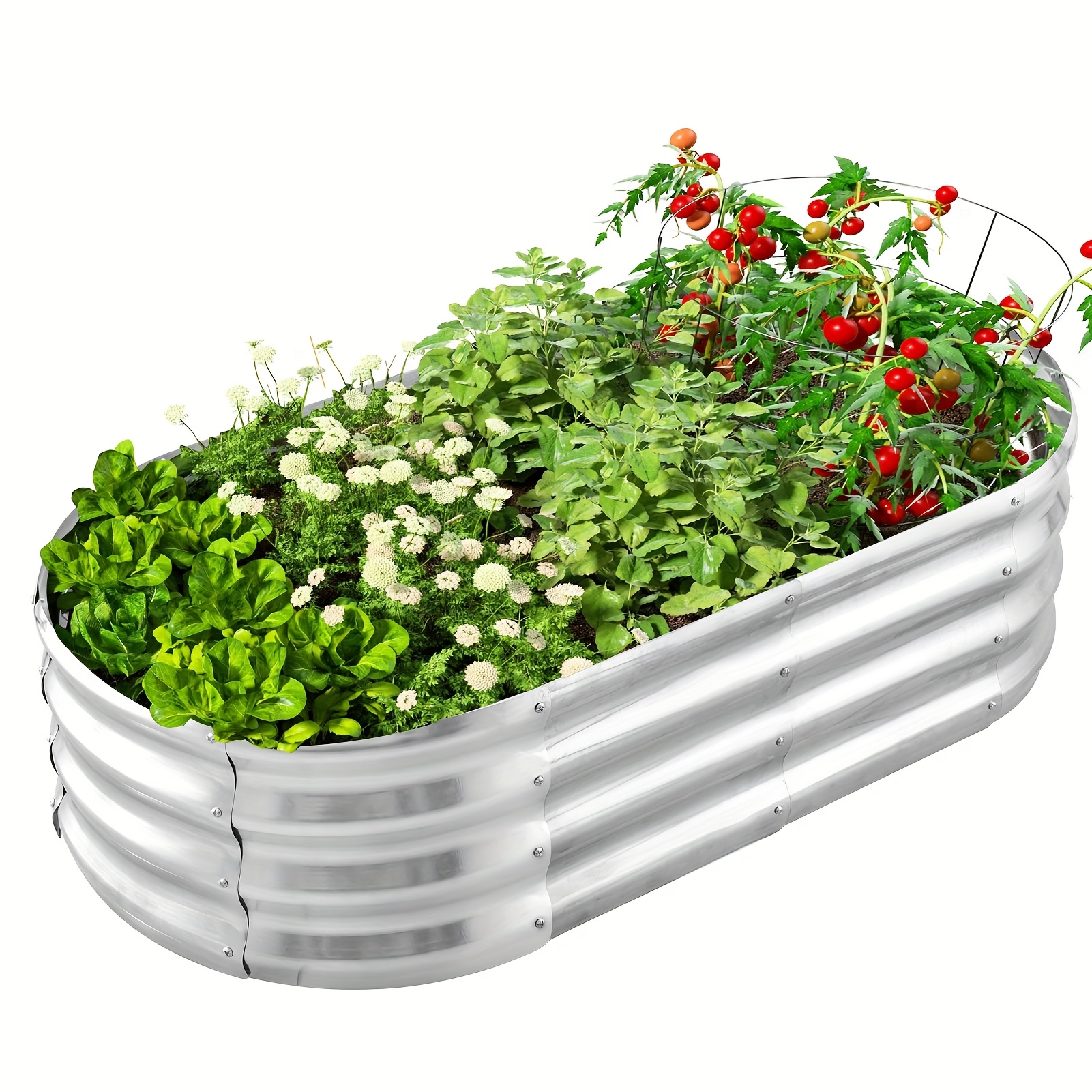 Image of Large Oval -coated Metal Raised Garden Bed - Durable Outdoor Vegetable Planter With , For Home Gardens, Vegetable Planters For Garden, Garden Decor, Elegant Garden Decor, Sturdy Construction
