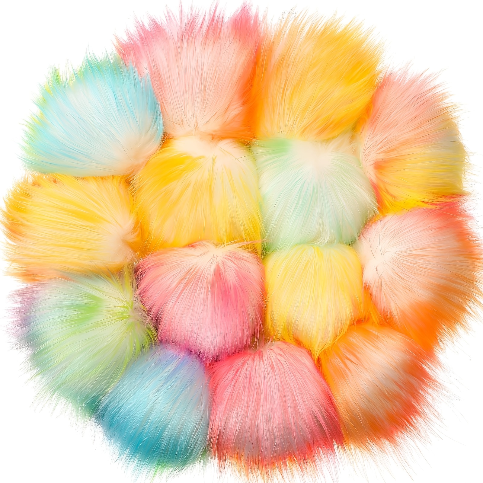 

14pcs Vibrant Fur Pom Pom Balls With Loops - Ideal For Diy Hats, Shoes, Scarves, Gloves, Bags & Keychain Charms - Accessory Kit, Pompom Balls For Crafts