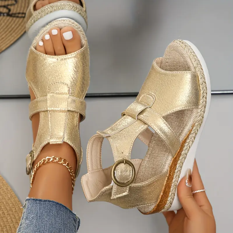 womens wedge heeled sandals casual open toe platform sandals comfortable buckle strap sandals details 1
