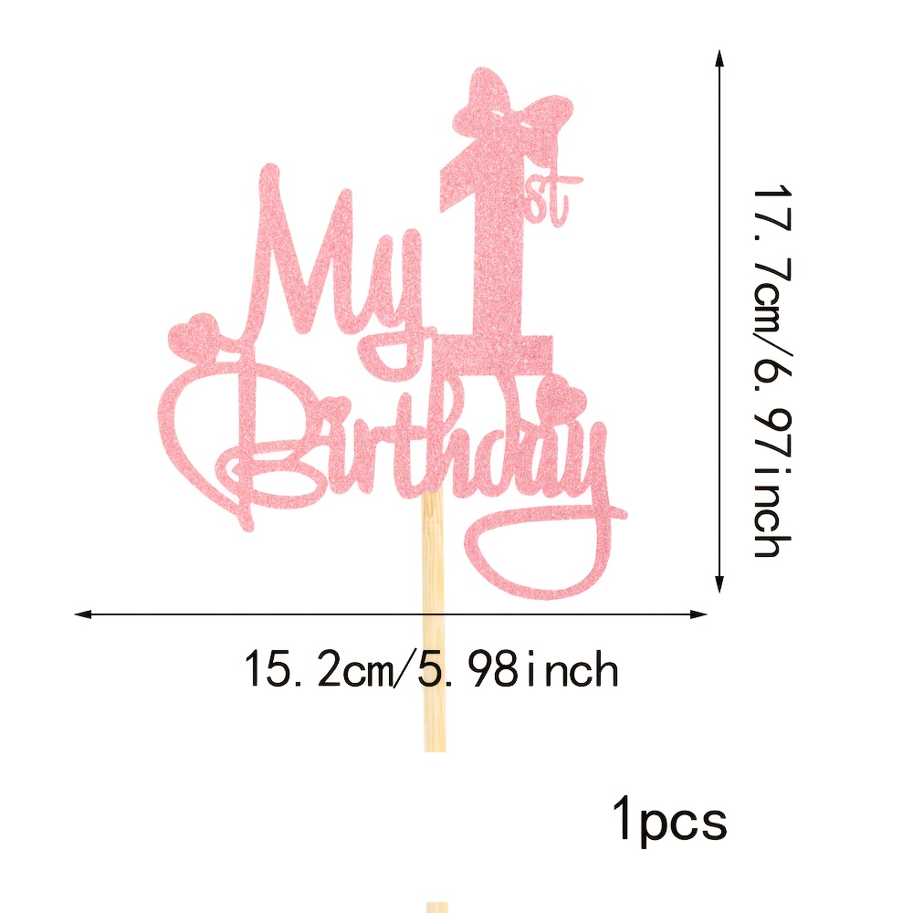Image of 1pc Pink Sparkling Birthday Cake Decoration, Beautiful /happy 1st Birthday/wild One, Shower Party Supplies, Halloween, Christmas