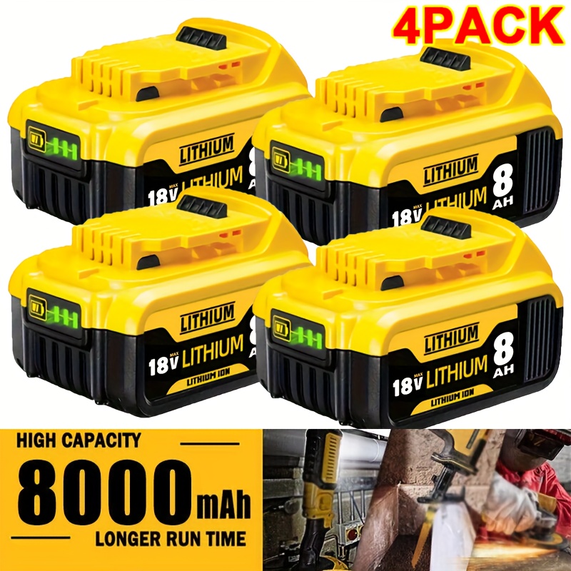 TEMU 4-pack 18v 8.0ah Lithium-ion Replacement Battery For Dcb200/180/181/182/201 Tools - High Capacity 8000mah, Long-lasting , Durable Plastic,