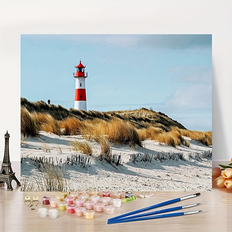 

1pc Paint By Number Seaside Lighthouse Frameless Hand Painted Diy Painting By Numbers For Adults Acrylic Kits Suitable For Adult Beginner Enthusiasts 40x50cm/16x20in